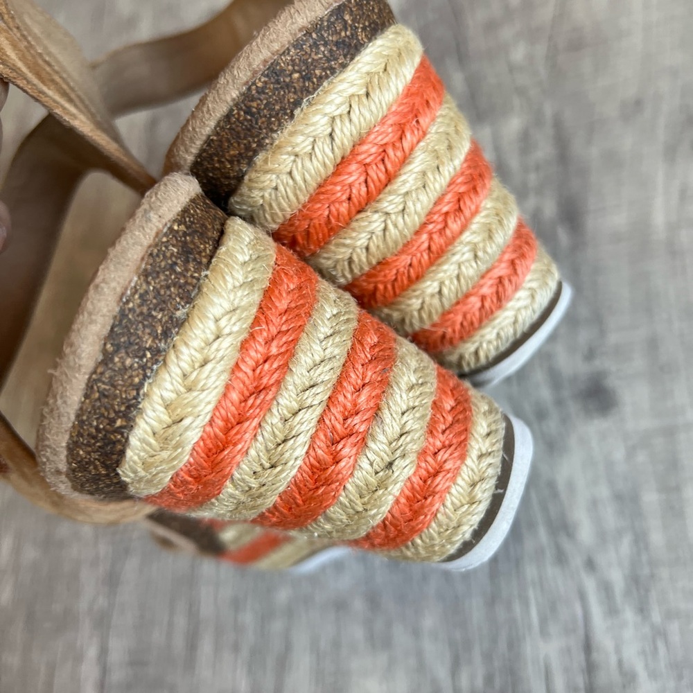 Aetrex Sydney Espadrille Wedge Sandals Cognac Orange Stripe Size 8.5 - Picture 5 of 10